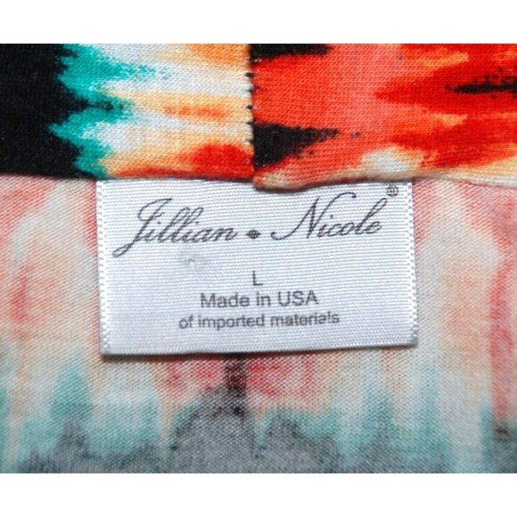 Jillian Nicole Ladies Abstract Blouse Top Size L Stretch 3/4 Sleeve Wrap Look - Picture 7 of 9